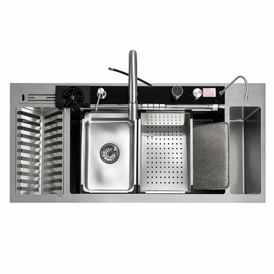 Pia de cozinha multifuncional e rack de drenagem para máquina de lavar copo